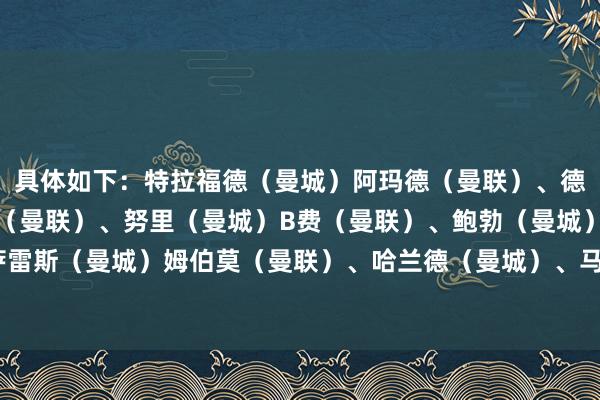 具体如下：特拉福德（曼城）阿玛德（曼联）、德里赫特（曼联）、约罗（曼联）、努里（曼城）B费（曼联）、鲍勃（曼城）、冈萨雷斯（曼城）姆伯莫（曼联）、哈兰德（曼城）、马尔穆什（曼城）    体育录像/图片